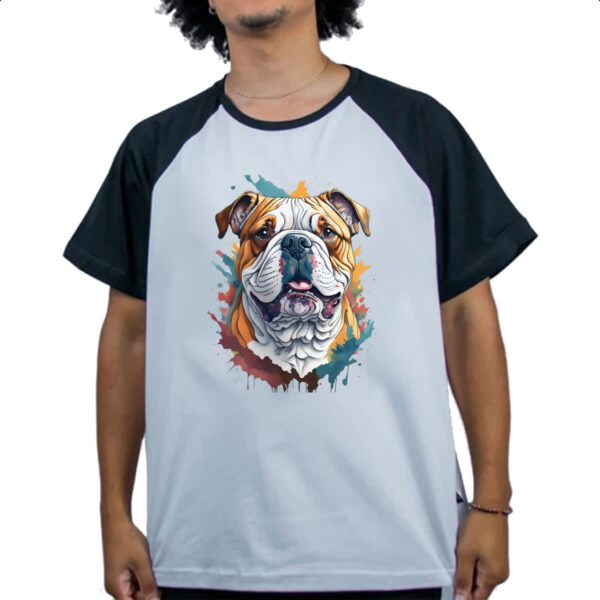 Camiseta Raglan Bulldog ingles Watercolor Arte - Imagem 4