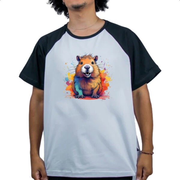 Camiseta Raglan Capivara Watercolor Arte - Imagem 4