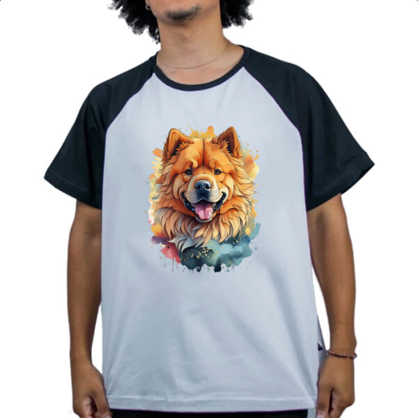Camiseta Raglan Chow Chow Watercolor Arte - Imagem 4
