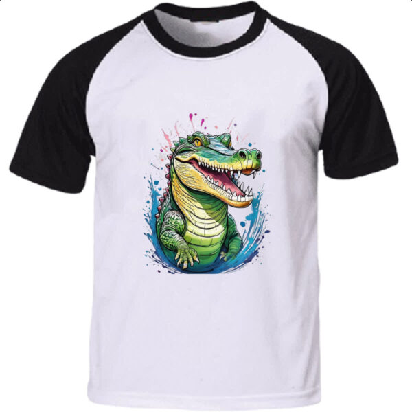 Camiseta Raglan Crocodilo Watercolor Arte