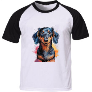 Camiseta Raglan Dachshund Watercolor Arte