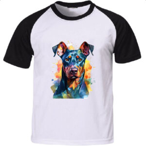 Camiseta Raglan Doberman Watercolor Arte