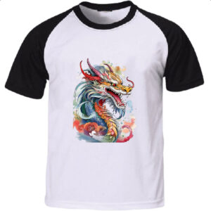 Camiseta Raglan Dragao chines Watercolor Arte