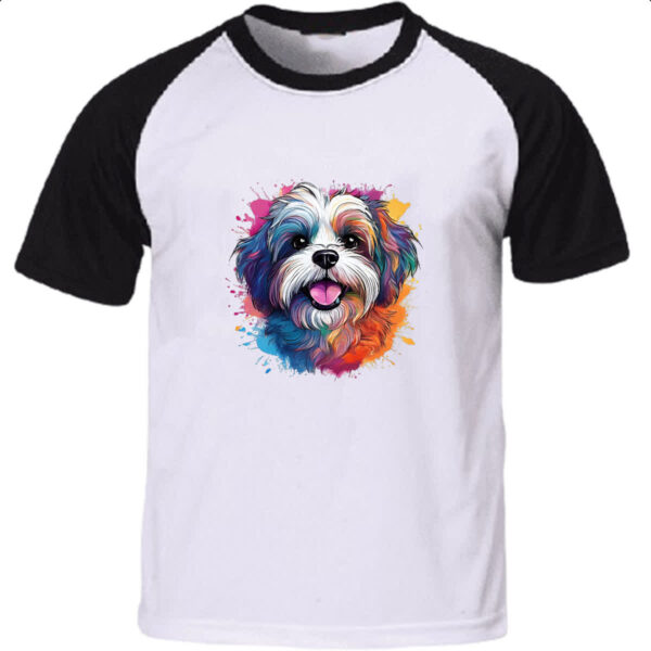 Camiseta Raglan Lhasa apso Watercolor Arte
