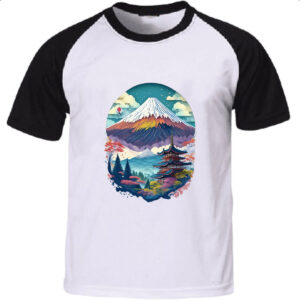 Camiseta Raglan Monte Fuji Watercolor Arte