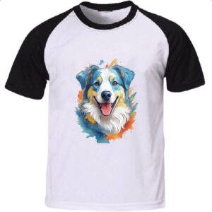 Camiseta Raglan Pastor-australiano Watercolor Arte