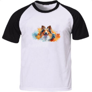 Camiseta Raglan Pastor-de-shetland Watercolor Arte