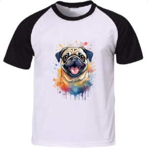 Camiseta Raglan Pug Watercolor Arte