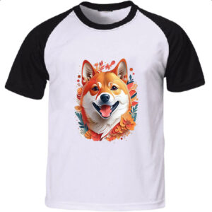 Camiseta Raglan Shiba Inu Watercolor Arte