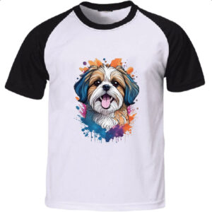 Camiseta Raglan Shih Tzu Watercolor Arte