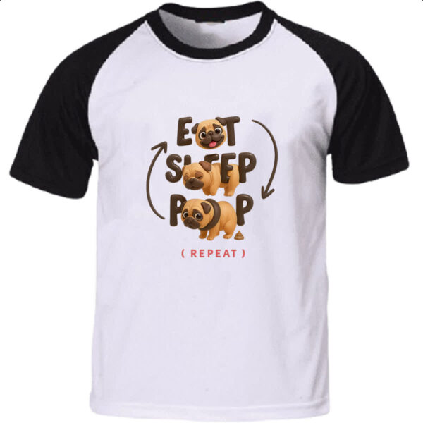 Camiseta Raglan Pug e o seu ciclo
