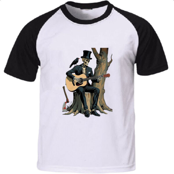 Camiseta Raglan Esqueleto tocando violao