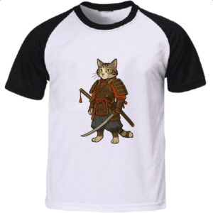 Camiseta Raglan Gato Samurai Cartoon Art