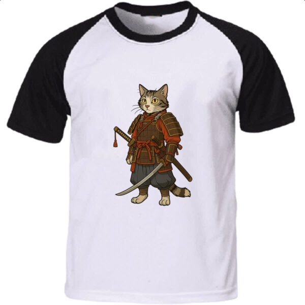 Camiseta Raglan Gato Samurai Cartoon Art