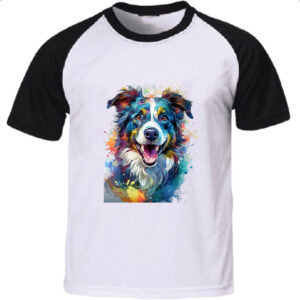 Camiseta Raglan Border Collie Watercolor Arte
