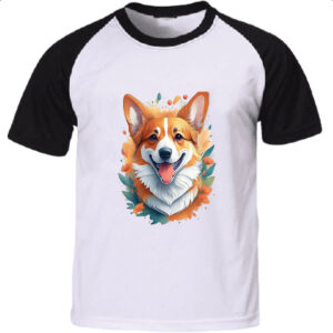 Camiseta Raglan Corgi Watercolor Arte