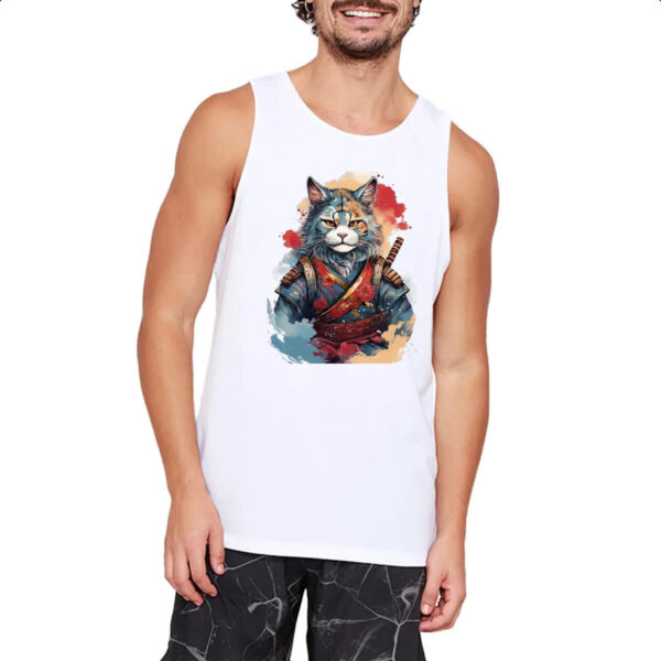 Camiseta Regata Gato samurai Watercolor Arte - Imagem 2