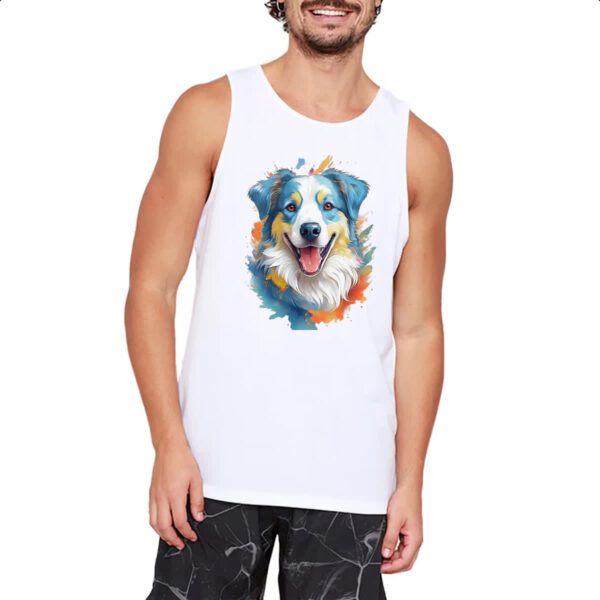 Camiseta Regata Pastor-australiano Watercolor Arte - Imagem 2