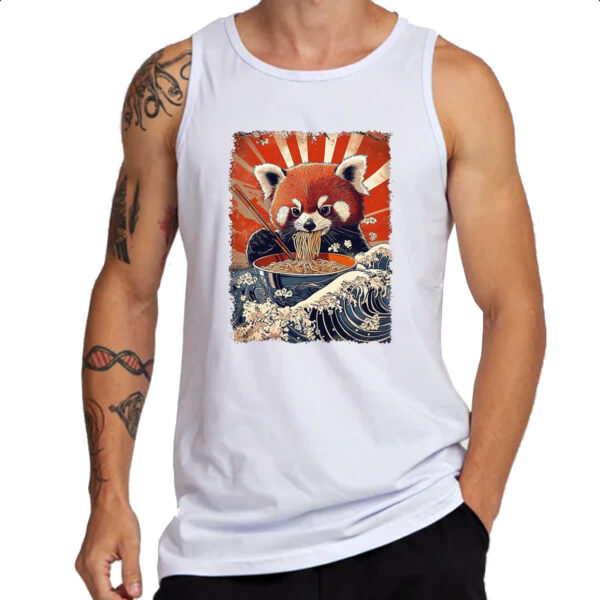 Camiseta Regata Panda vermelho comendo Lamen - Imagem 3