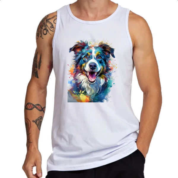 Camiseta Regata Border Collie Watercolor Arte - Imagem 3
