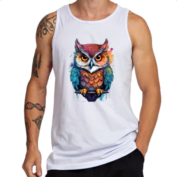 Camiseta Regata Coruja Watercolor Arte - Imagem 3