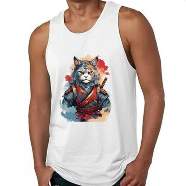 Camiseta Regata Gato samurai Watercolor Arte - Imagem 4