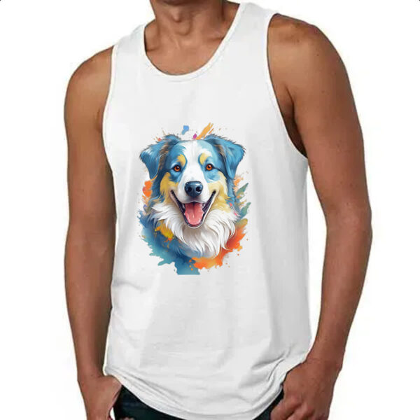 Camiseta Regata Pastor-australiano Watercolor Arte - Imagem 4