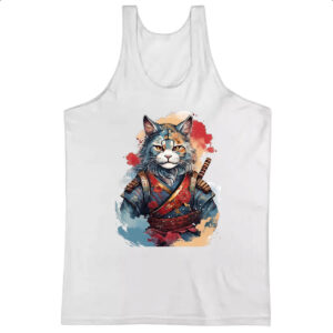 Camiseta Regata Gato samurai Watercolor Arte
