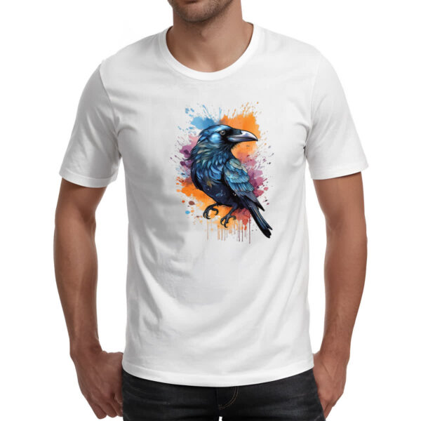 Camiseta Unissex Corvo Watercolor Arte - Imagem 2