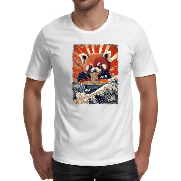 Camiseta Unissex Panda vermelho comendo Lamen - Imagem 2