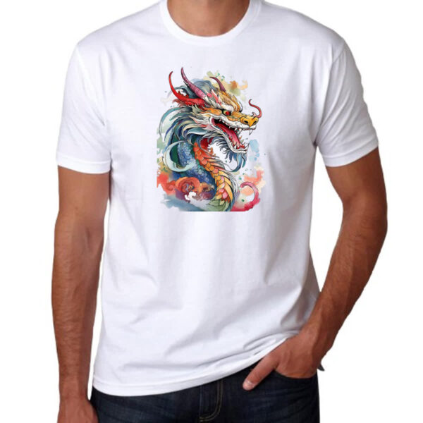 Camiseta Unissex Dragao chines Watercolor Arte - Imagem 3