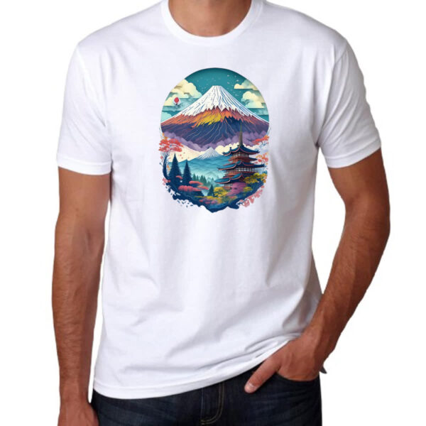 Camiseta Unissex Monte Fuji Watercolor Arte - Imagem 3