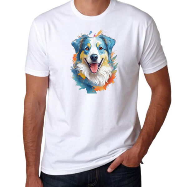 Camiseta Unissex Pastor-australiano Watercolor Arte - Imagem 3