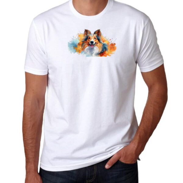 Camiseta Unissex Pastor-de-shetland Watercolor Arte - Imagem 3