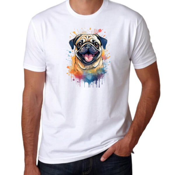 Camiseta Unissex Pug Watercolor Arte - Imagem 3