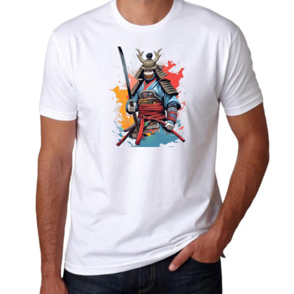 Camiseta Unissex Samurai Watercolor Arte - Imagem 3