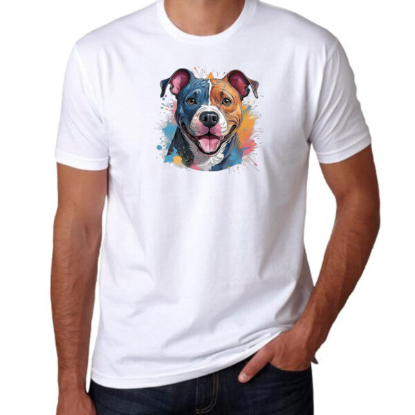 Camiseta Unissex Staffordshire bull terrier Watercolor Arte - Imagem 3