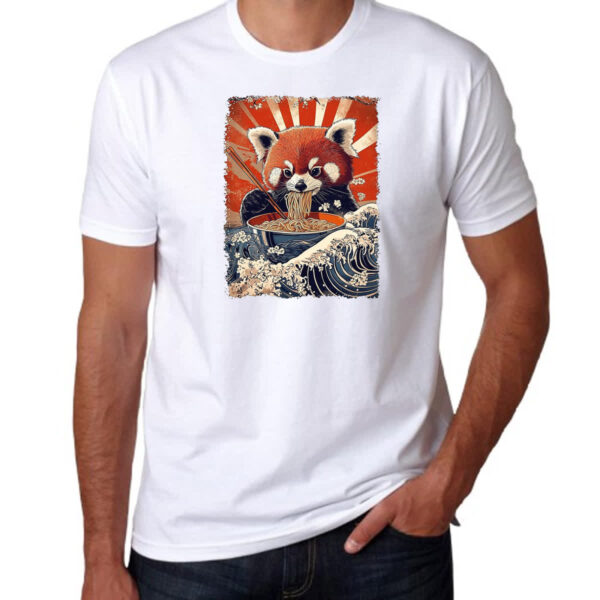 Camiseta Unissex Panda vermelho comendo Lamen - Imagem 3