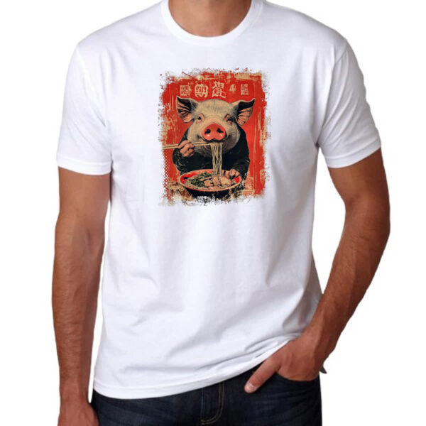 Camiseta Unissex Porco comendo Lamen - Imagem 3