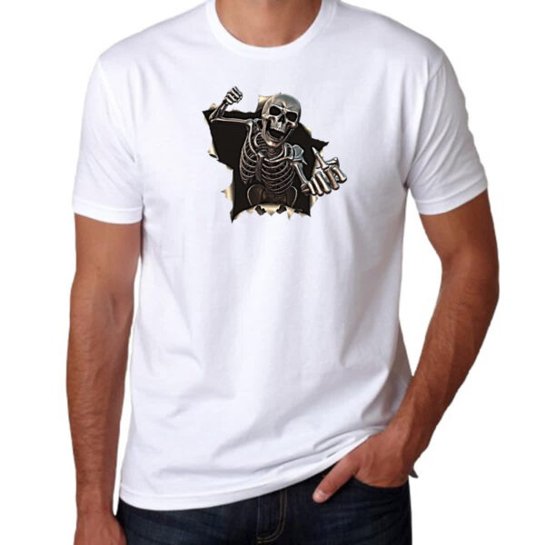 Camiseta Unissex Caveira mal educada rasgando camisa - Imagem 3