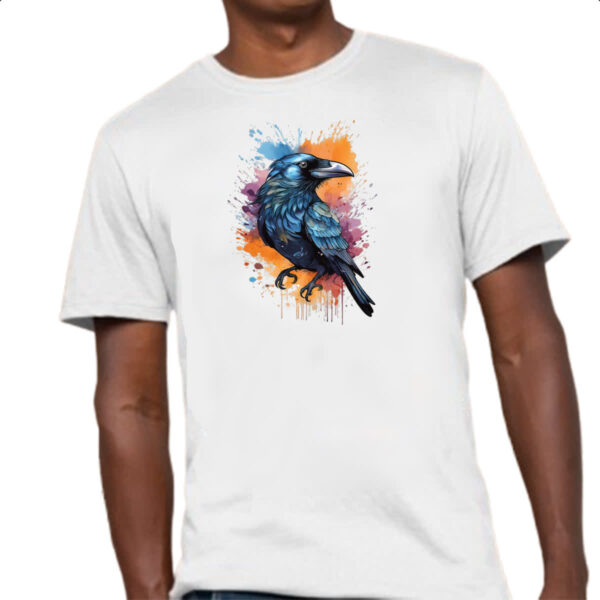 Camiseta Unissex Corvo Watercolor Arte - Imagem 4