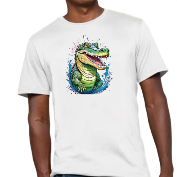 Camiseta Unissex Crocodilo Watercolor Arte - Imagem 4