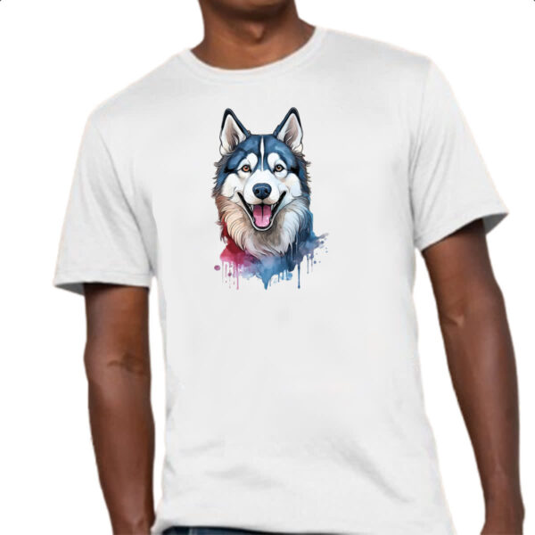 Camiseta Unissex Husk Siberiano Watercolor Arte - Imagem 4