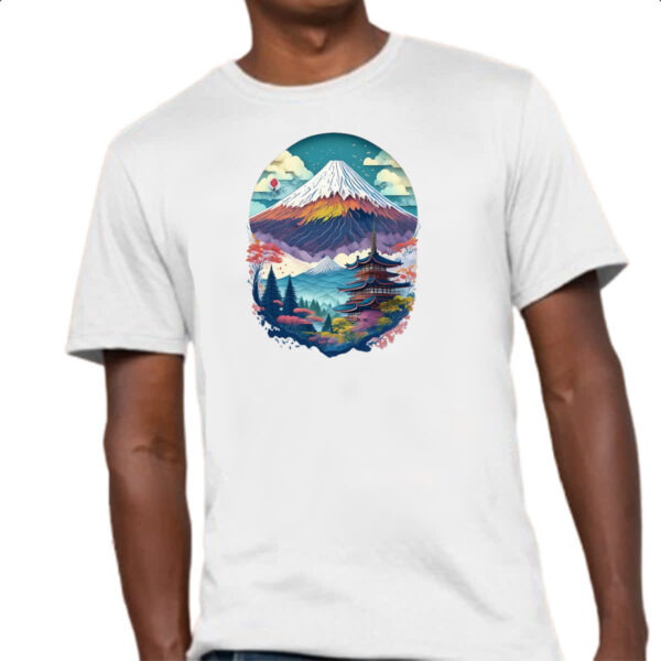 Camiseta Unissex Monte Fuji Watercolor Arte - Imagem 4