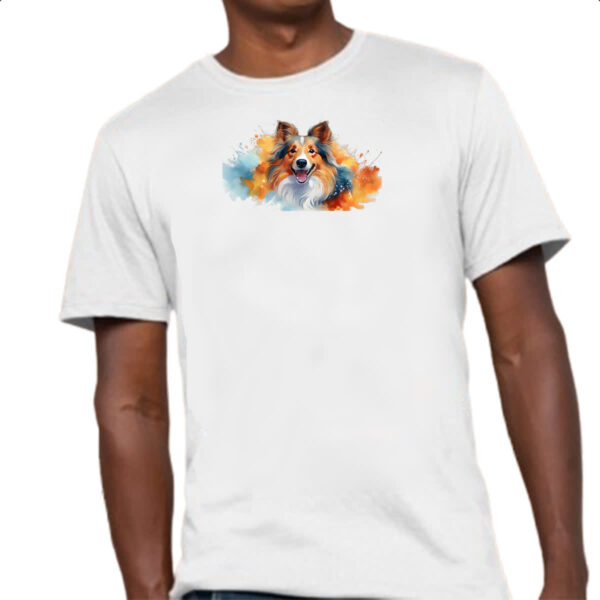 Camiseta Unissex Pastor-de-shetland Watercolor Arte - Imagem 4