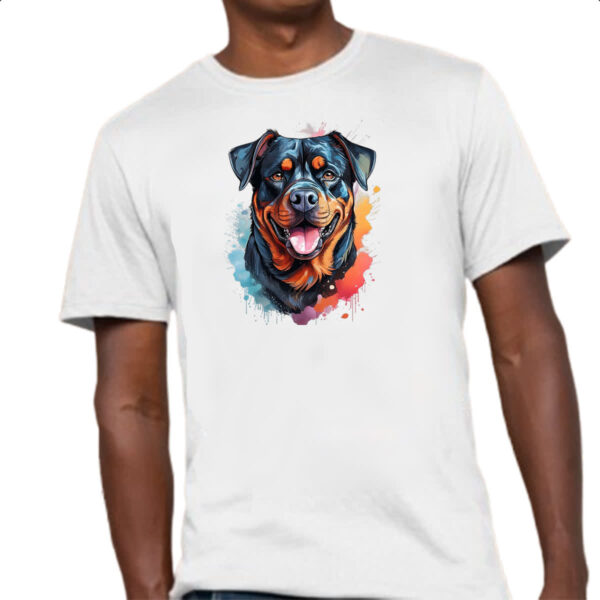 Camiseta Unissex Rottweiler Watercolor Arte - Imagem 4