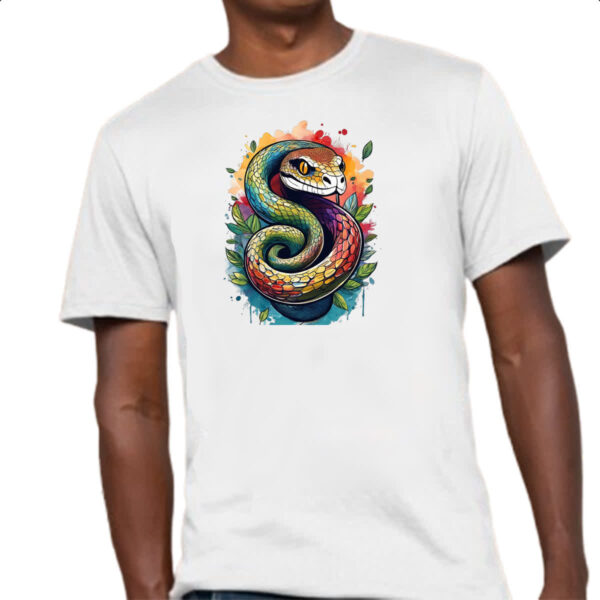 Camiseta Unissex Serpente Watercolor Arte - Imagem 4