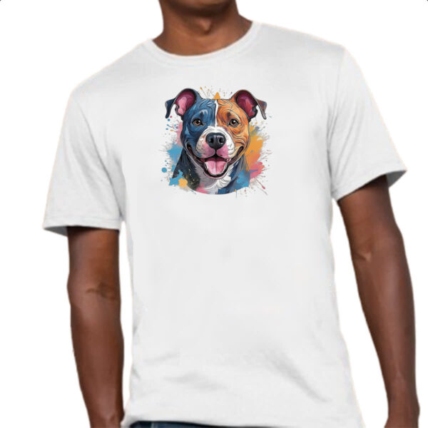 Camiseta Unissex Staffordshire bull terrier Watercolor Arte - Imagem 4
