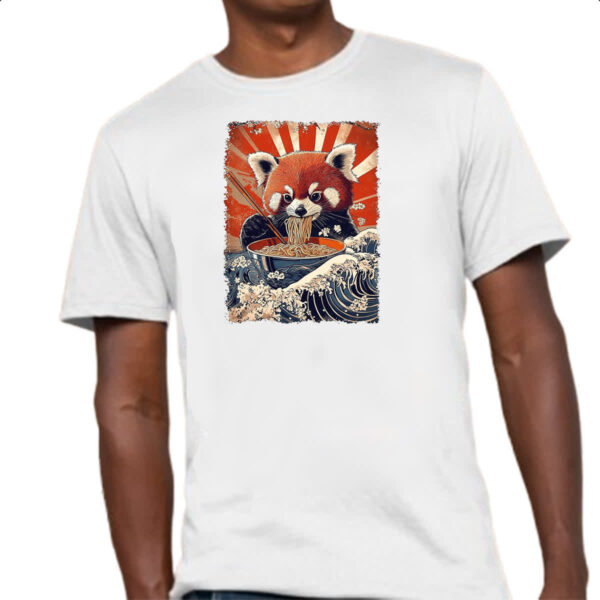 Camiseta Unissex Panda vermelho comendo Lamen - Imagem 4