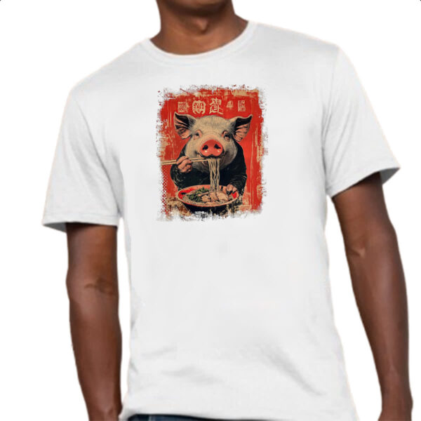 Camiseta Unissex Porco comendo Lamen - Imagem 4